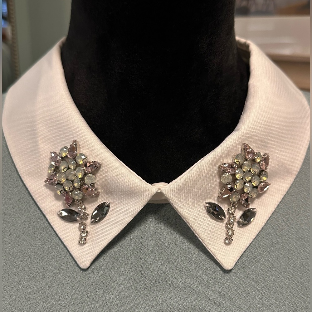 Faith and Joy. Flutter sleeve top with rhinestone embellished collar. Pale Green